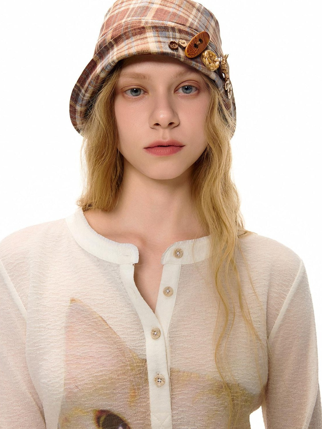 OuttheBlue Foldable Plaid Round Top Polyester Lightweight Casual Travel Women Hats
