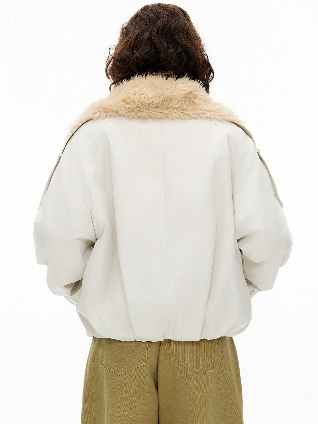 OuttheBlue Fur Collar Single Breasted Regular Fit Long Sleeve Women Light Beige Jacket