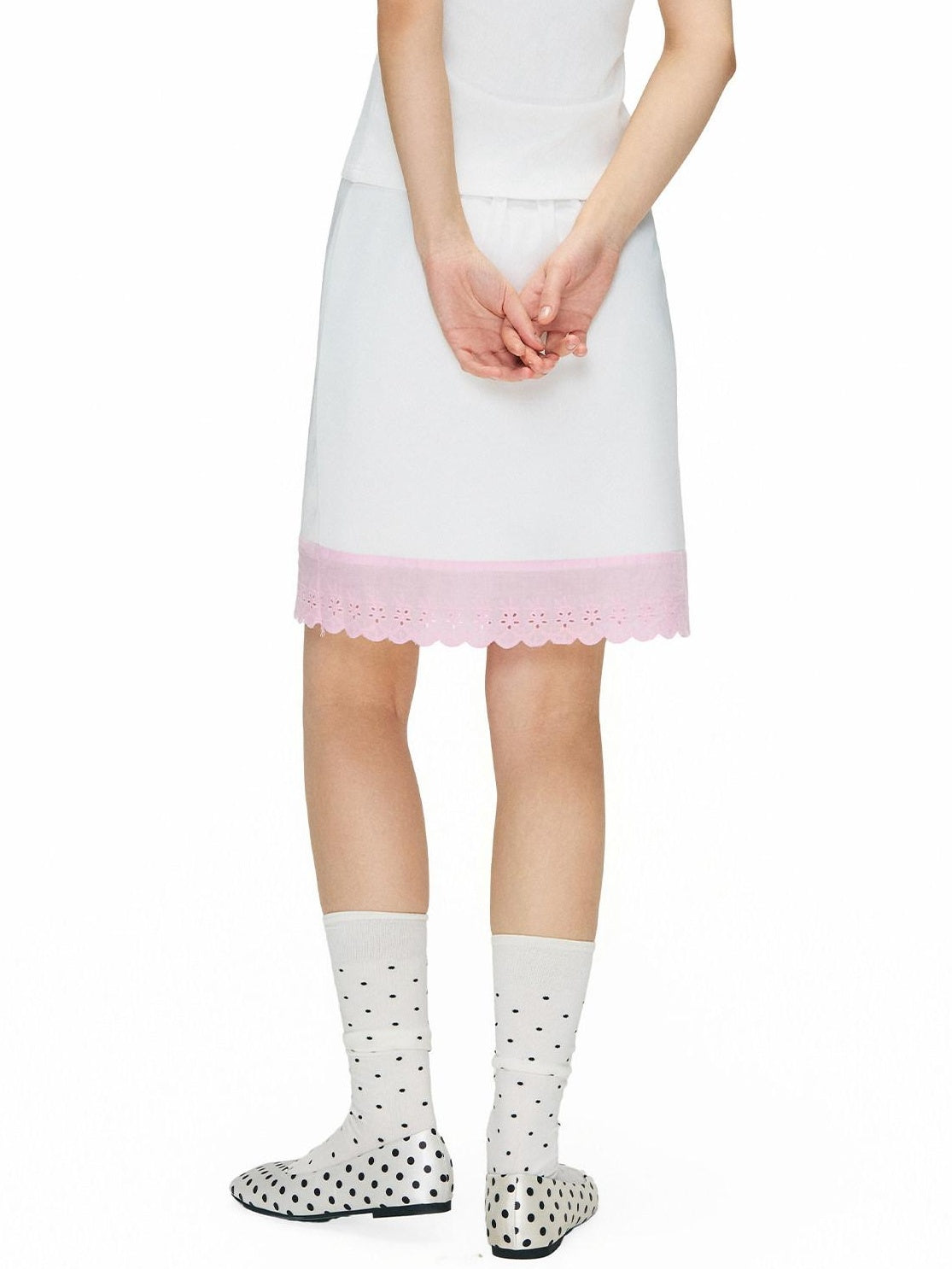 OuttheBlue High Stretch Colorblock A Line Side Slit Mid Waist Pink White Midi Skirts