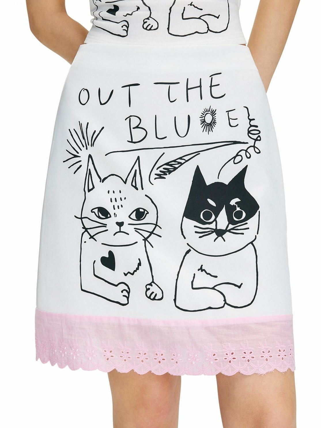 OuttheBlue High Stretch Colorblock A Line Side Slit Mid Waist Pink White Midi Skirts