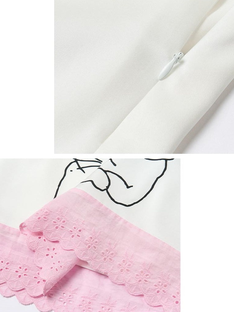 OuttheBlue High Stretch Colorblock A Line Side Slit Mid Waist Pink White Midi Skirts