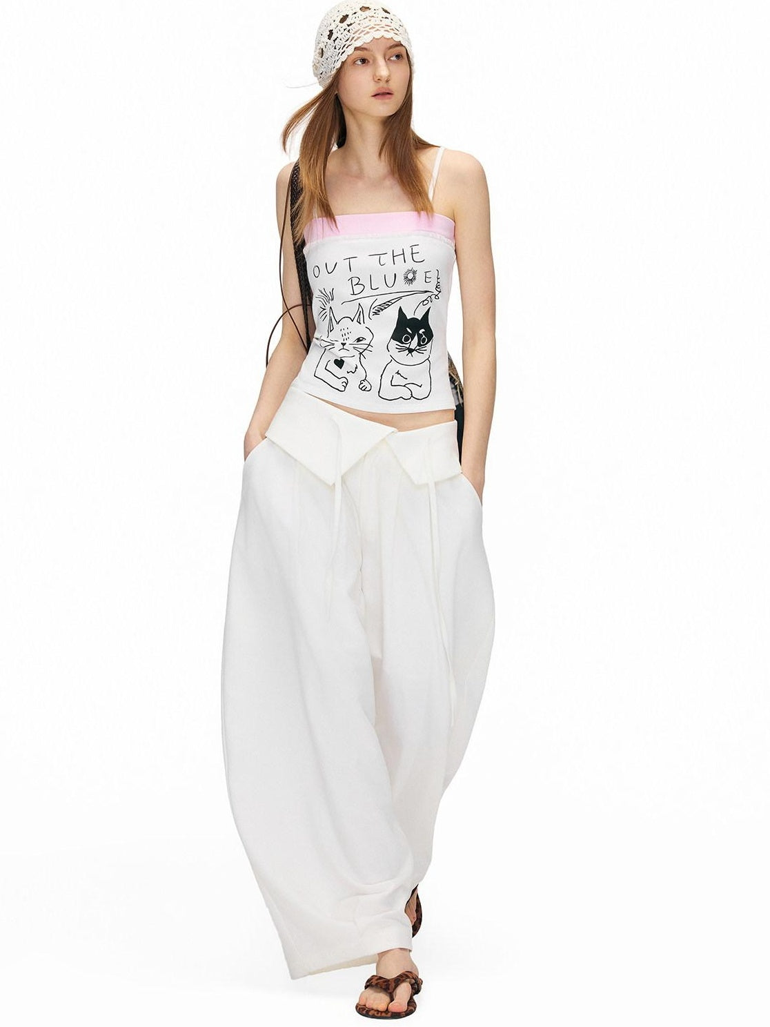 OuttheBlue High Stretch Cotton Blend Animal Print Slim Fit Cropped Women Camisoles