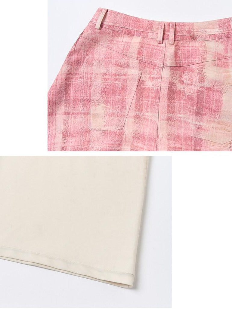 OuttheBlue High Stretch Lyocell Plaid Midrise Vintage Straight Leg Zip Fly Womens Chinos