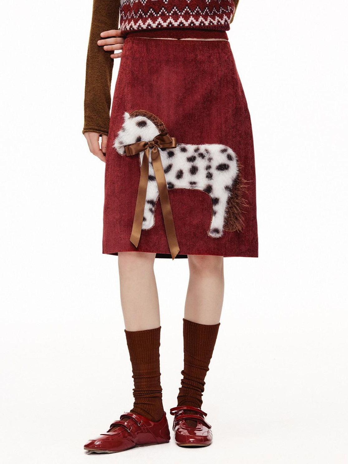 OuttheBlue High Waist A Line Casual Everyday Women Burgundy Polyester Stretch Midi Skirts