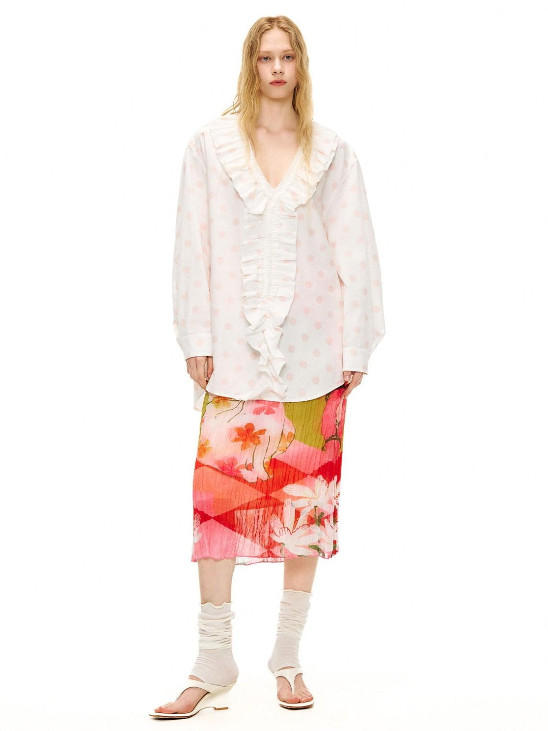OuttheBlue High Waist Pleated Printed Loose Fit Women Cat Secret Garden Midi Skirts