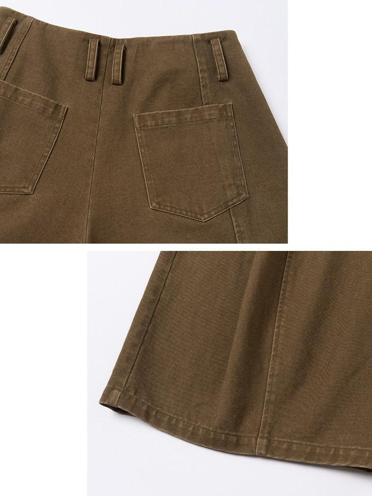 OuttheBlue High Waist Washed Cotton Comfort Casual Solid Khaki Coffee Women Wide Leg Pants