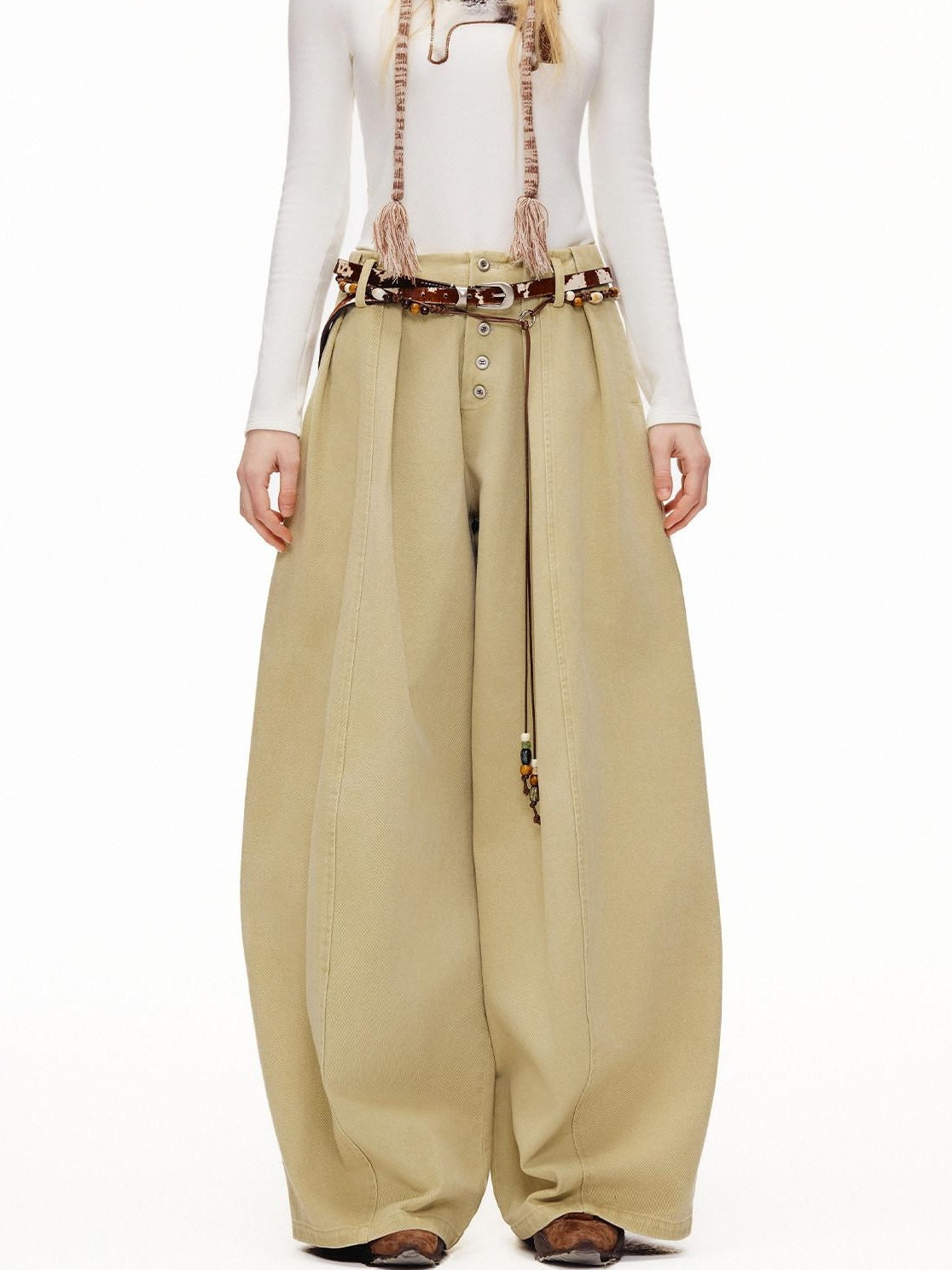 OuttheBlue High Waist Washed Cotton Comfort Casual Solid Khaki Coffee Women Wide Leg Pants