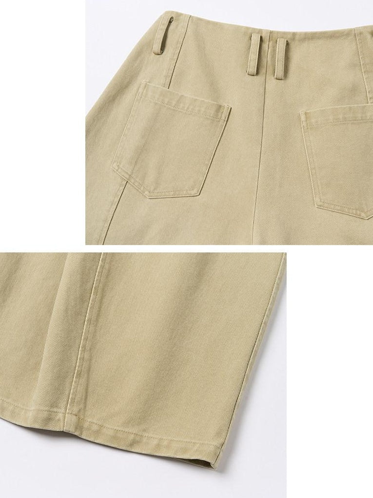OuttheBlue High Waist Washed Cotton Comfort Casual Solid Khaki Coffee Women Wide Leg Pants