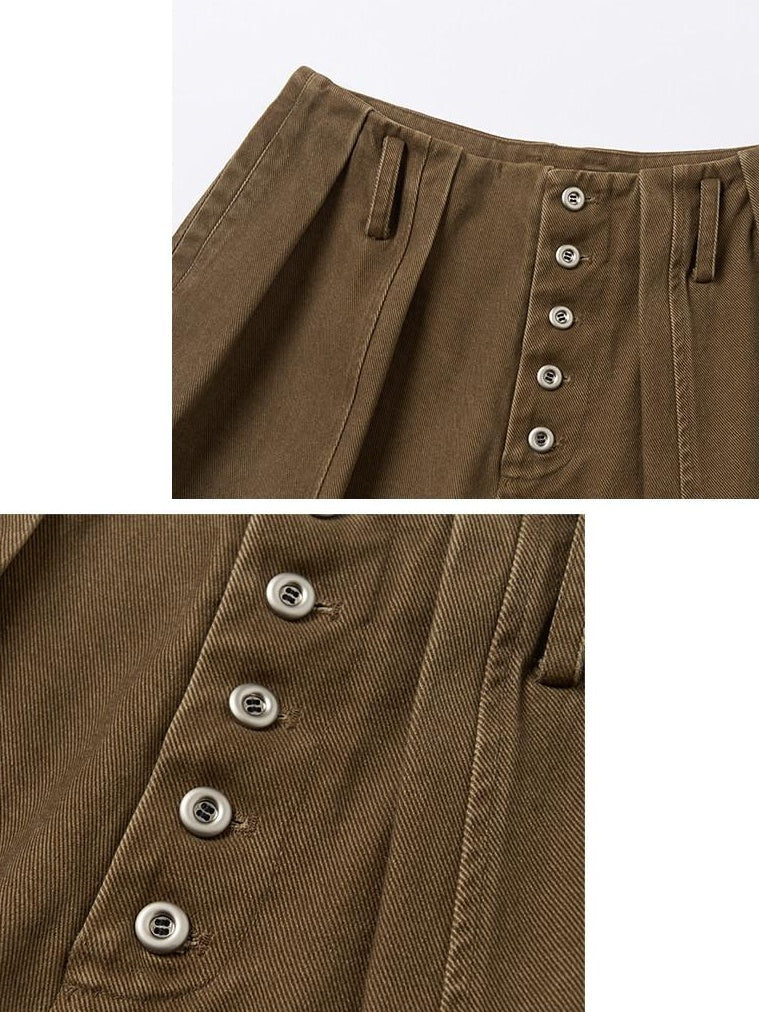 OuttheBlue High Waist Washed Cotton Comfort Casual Solid Khaki Coffee Women Wide Leg Pants