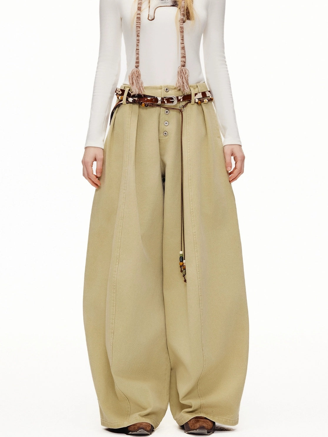 OuttheBlue High Waist Wide Leg Cotton Washed Casual Solid Khaki Coffee Women Pants