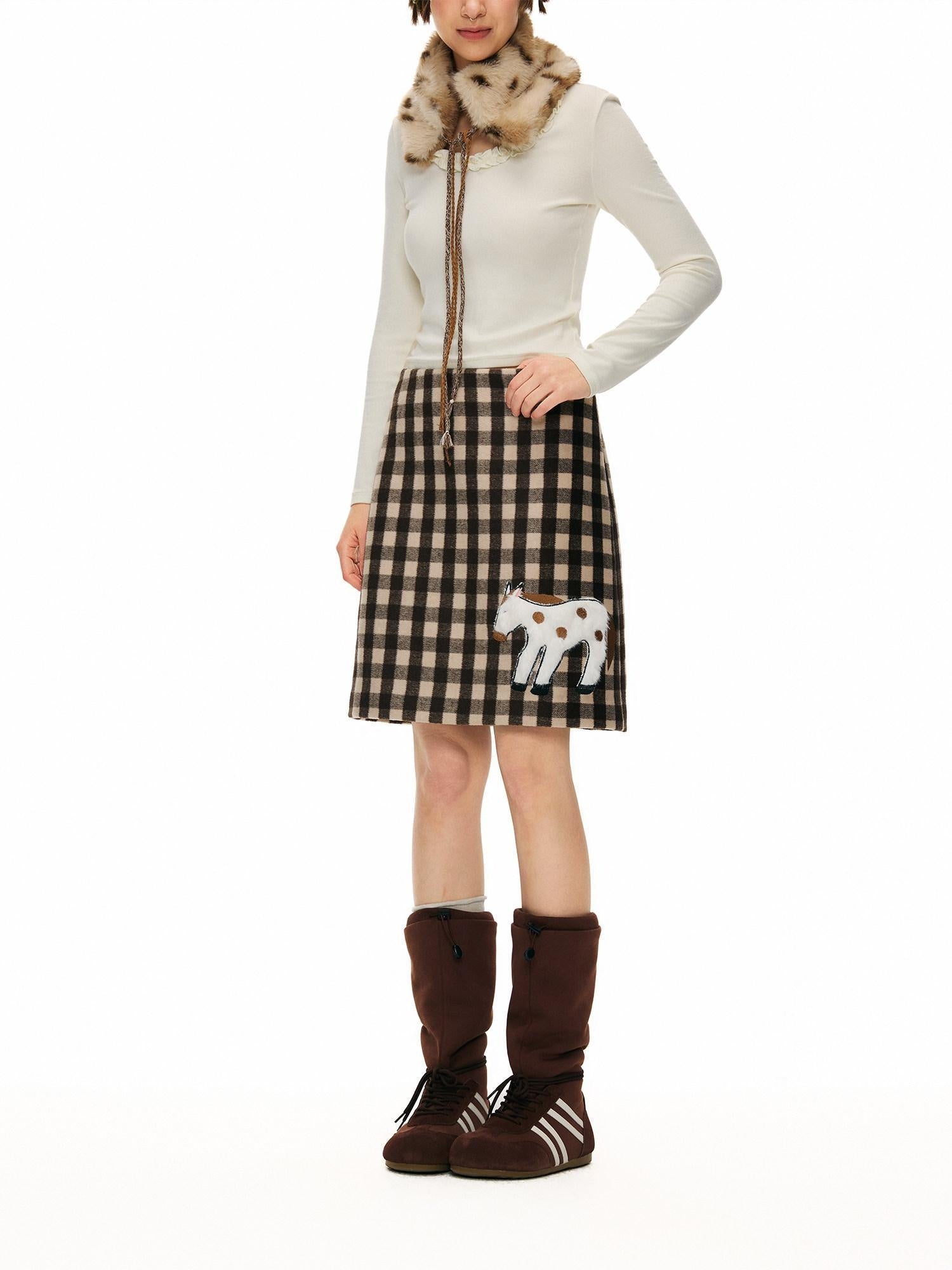 OuttheBlue High Waist Wool Blend Plaid A Line Casual Women Daily Student Home Mini Skirts