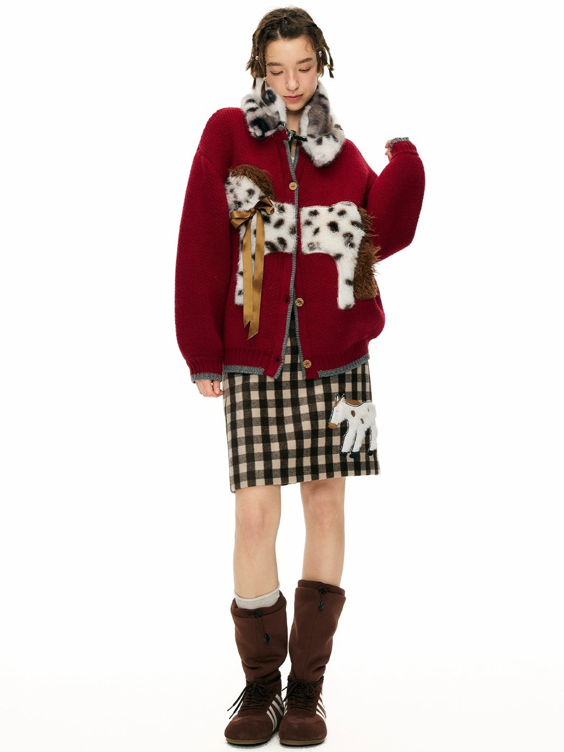 OuttheBlue High Waist Wool Blend Plaid A Line Patch Detail Casual Women Daily Midi Skirt