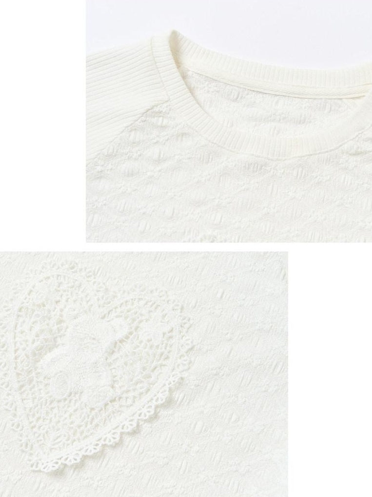 OuttheBlue Jacquard Heart Slim Fit Raglan Women Crew Neck Polyester Short Sleeve T-Shirts
