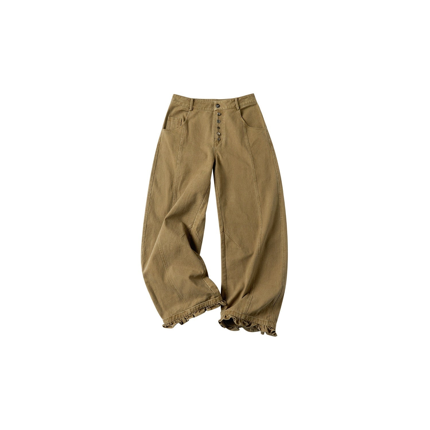 OuttheBlue_Khaki_Ruffle_Trim_High_Waist_Washed_Curved_Leg_Women&