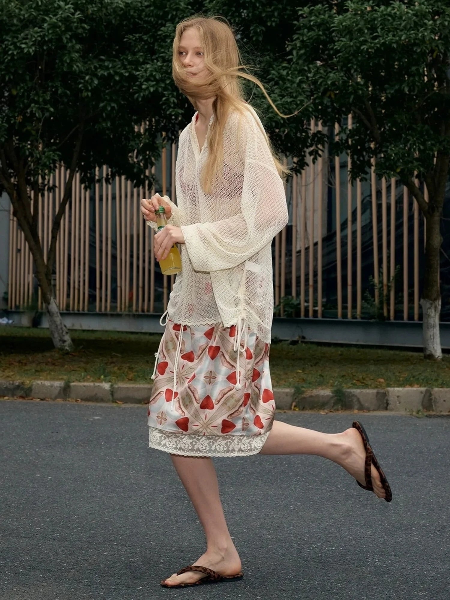 OuttheBlue Lace Trimmed Satin Straight Skirt With Versatile Blouse