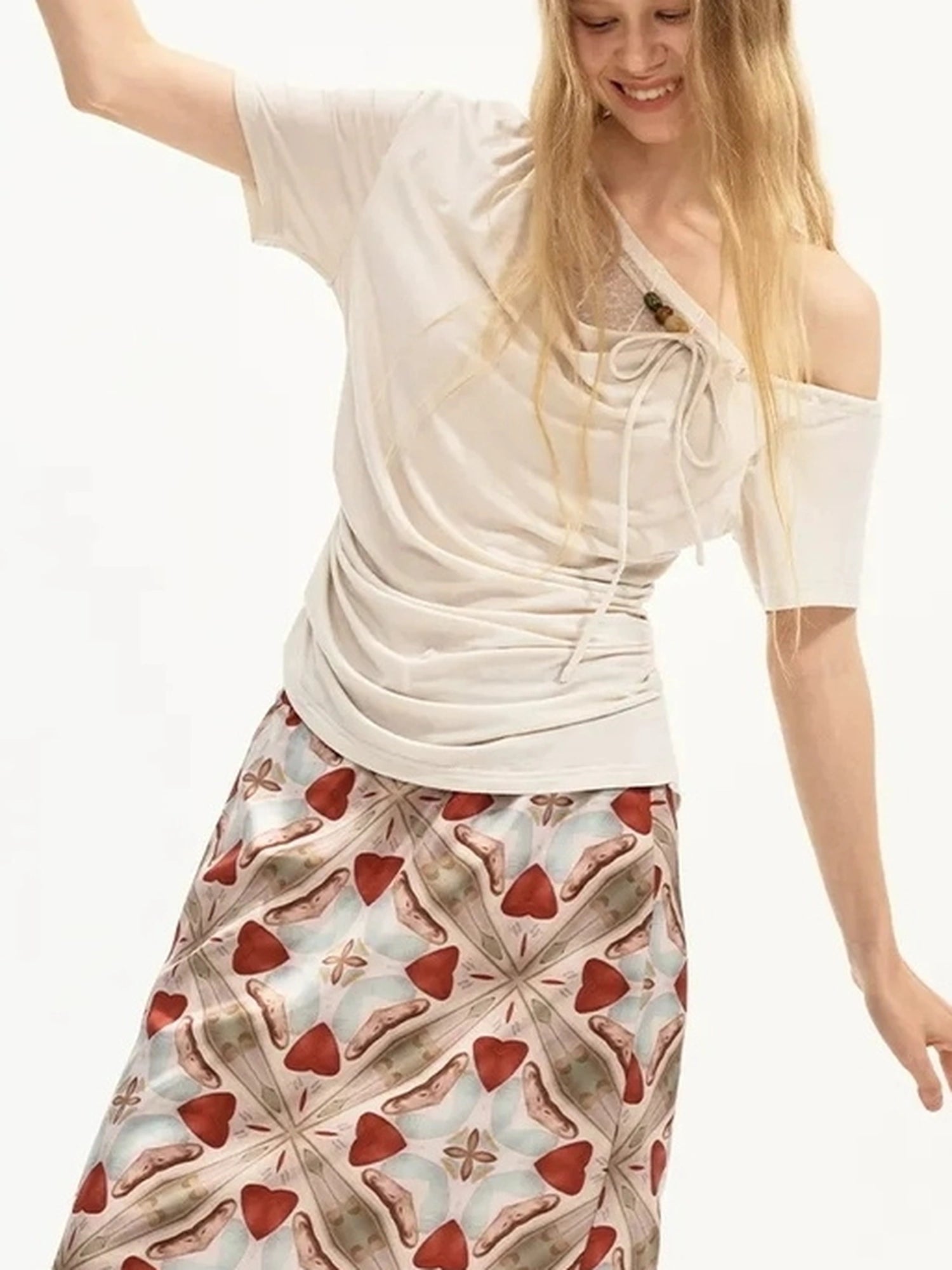OuttheBlue Lace Trimmed Satin Straight Skirt With Versatile Blouse