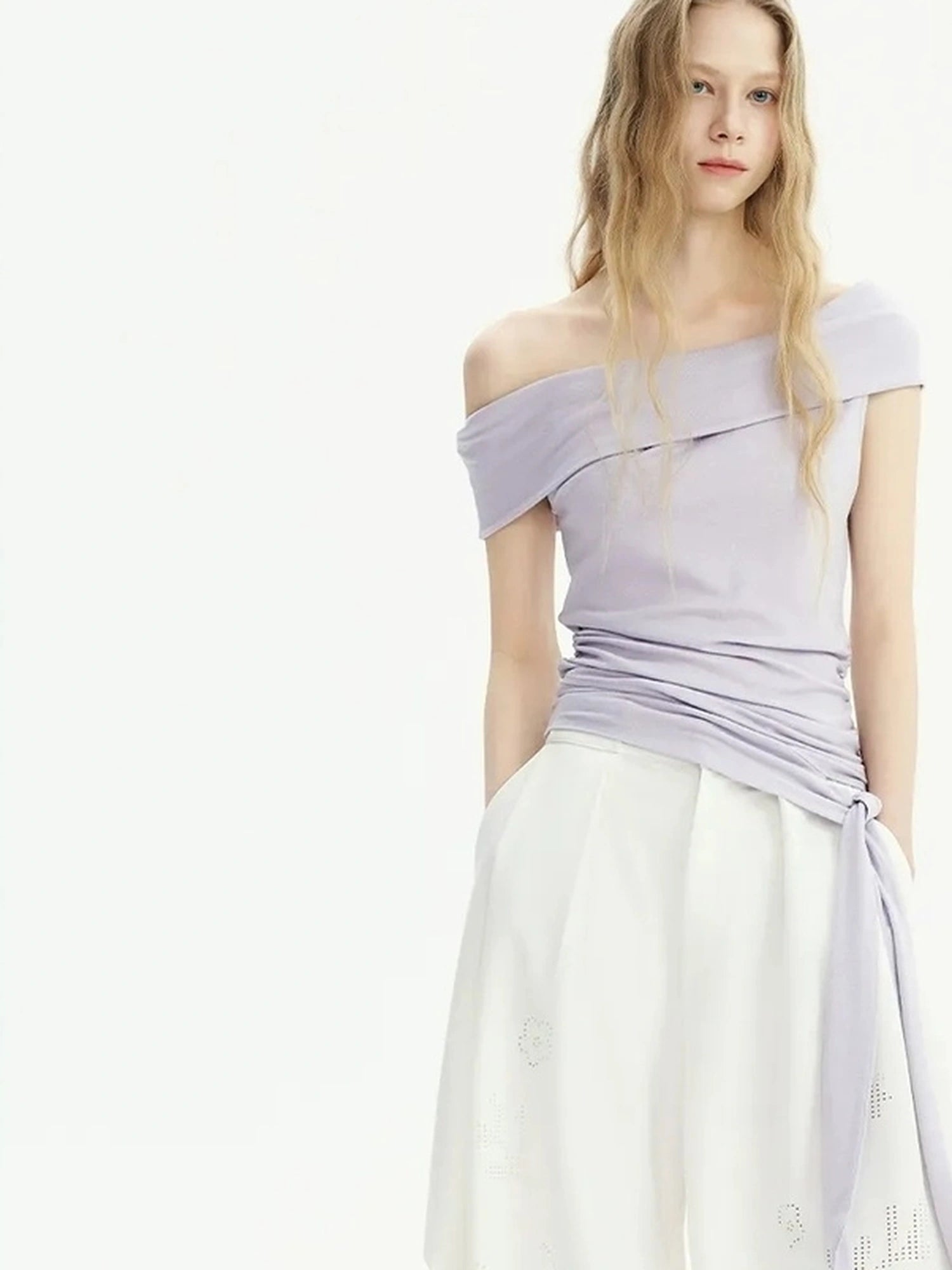 OuttheBlue Laser Cut Out White Wide Leg Trousers