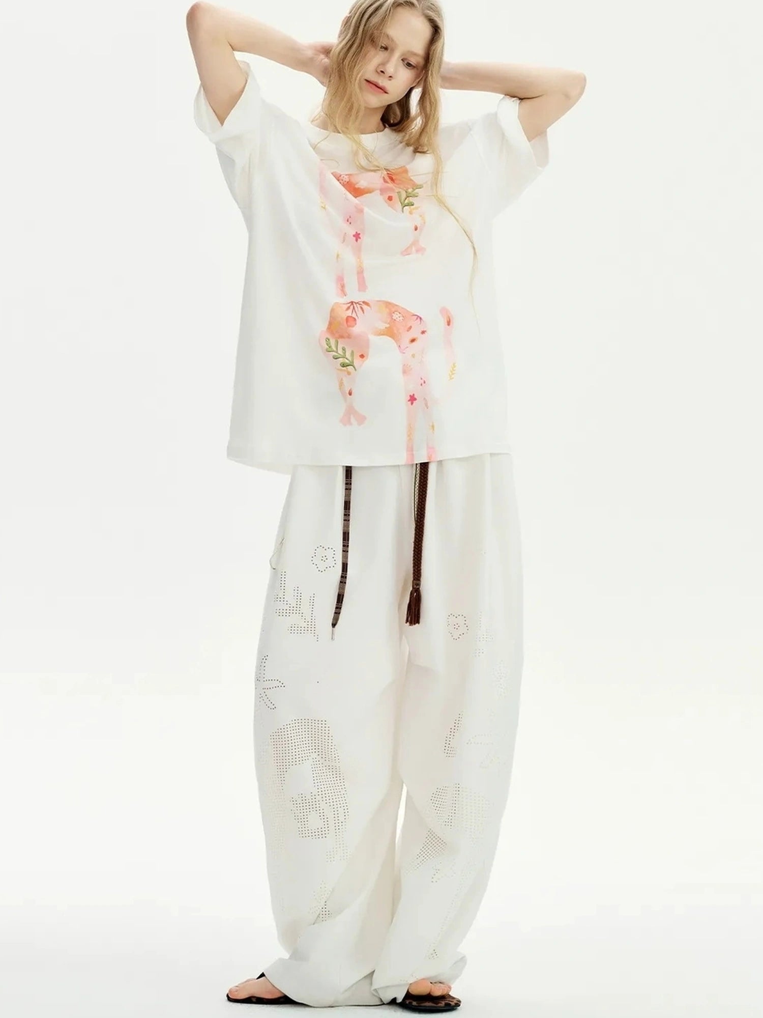 OuttheBlue Laser Cut Out White Wide Leg Trousers