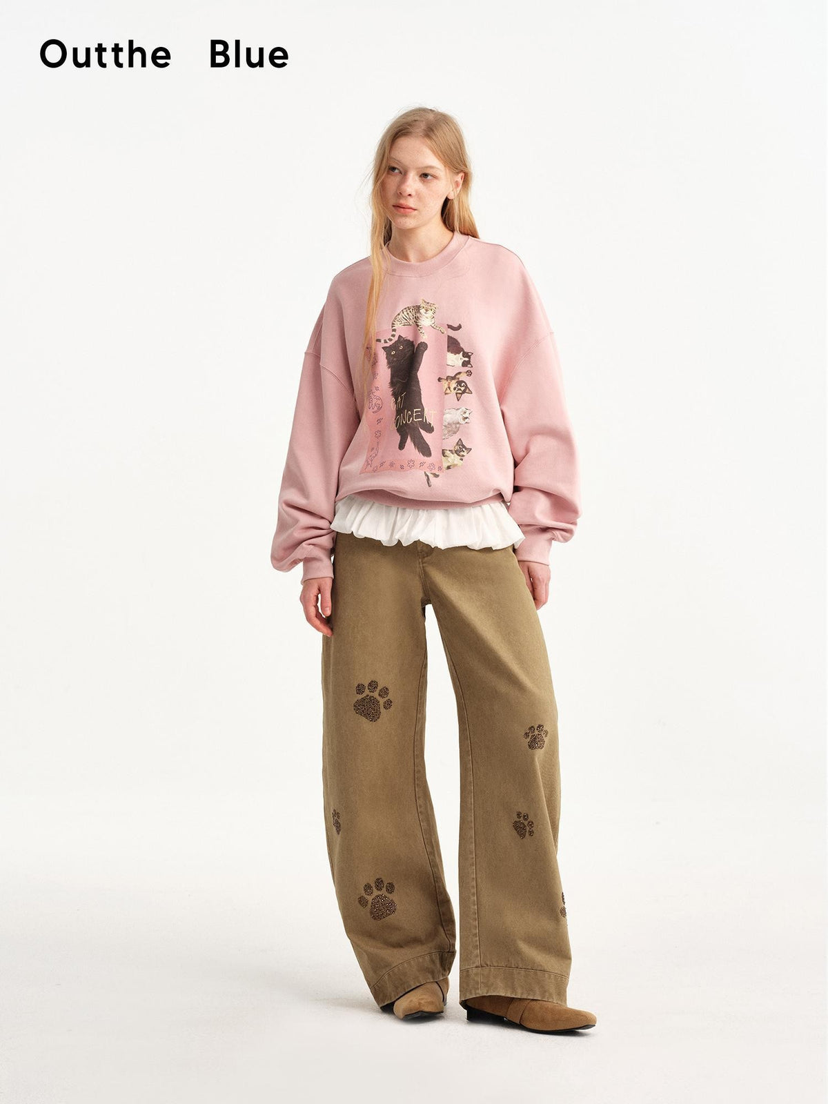 OuttheBlue Loose Fit Cat Print Long Sleeve 100% Cotton Women&