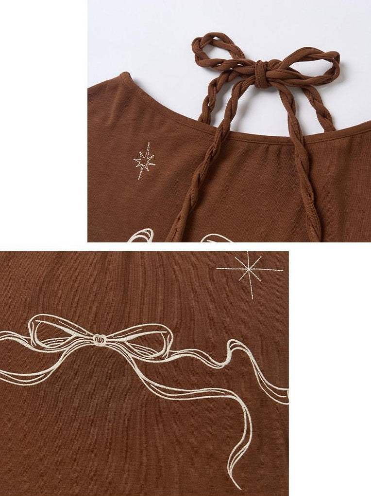 OuttheBlue Lyocell Blend V-neck Relaxed Fit Casual Women Caramel Brown Long Sleeve T-Shirts