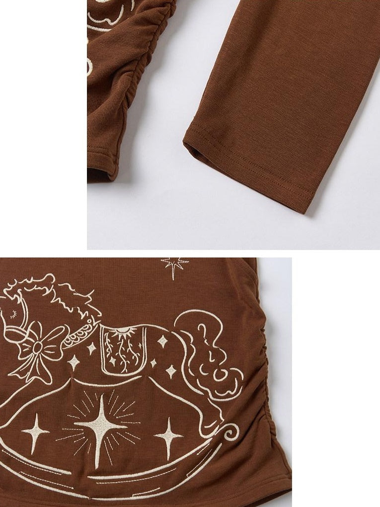 OuttheBlue Lyocell Blend V-neck Relaxed Fit Casual Women Caramel Brown Long Sleeve T-Shirts