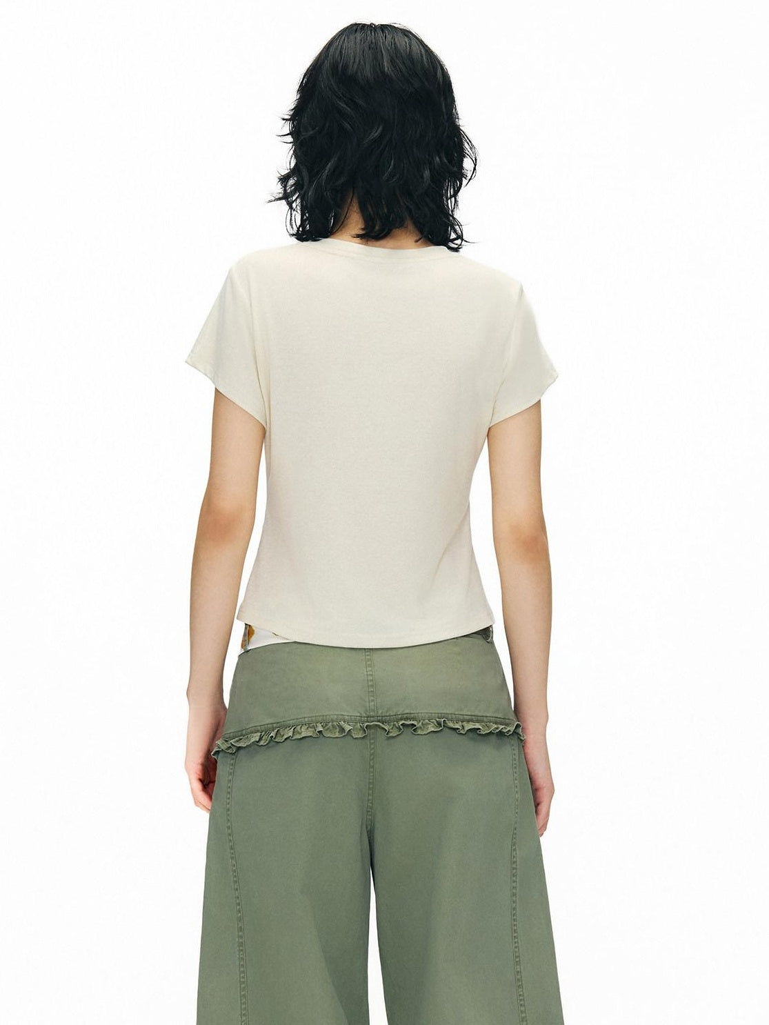 OuttheBlue Lyocell Linen Slim Cropped Casual Women Fruit Print Short Sleeve T-Shirts