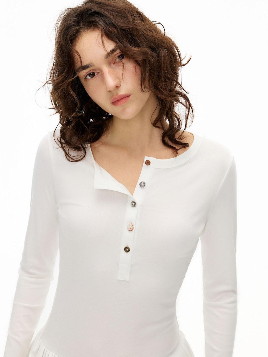 OuttheBlue Lyocell Stretch Asymmetrical Slim Fit Long Sleeve Women White Mini Dresses