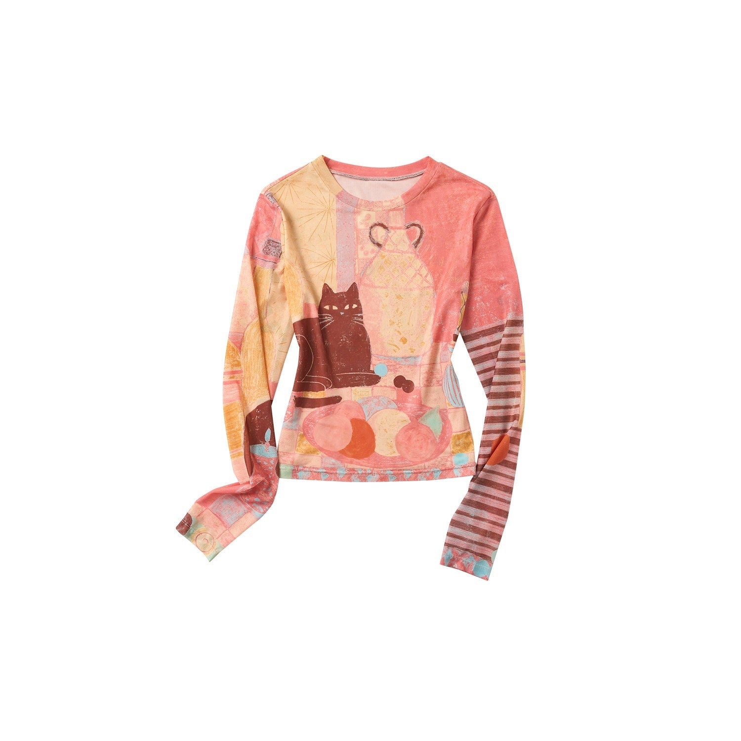 OuttheBlue_Mesh_Fruit_Print_Cropped_Slim_Casual_Round_Neck_Women_Long_Sleeve_T-Shirts_MISSTT