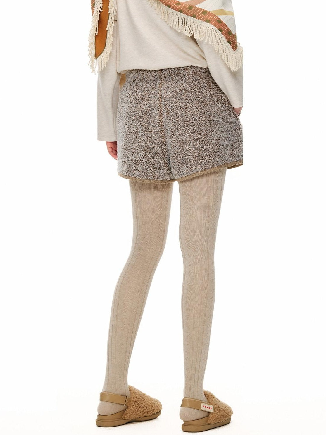 OuttheBlue Mocha Animal Print Drawstring Natural Waist Women Applique Mini Shorts