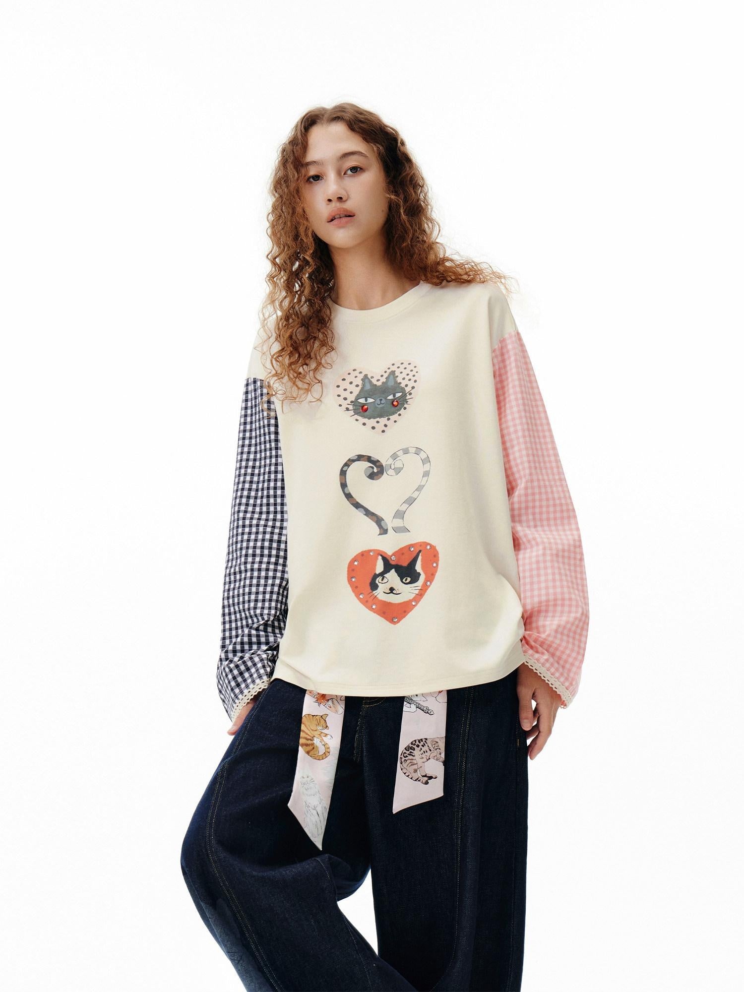 OuttheBlue Moisture Wicking Tencel Patchwork Relaxed Commuter Beige Long Sleeve T-Shirts