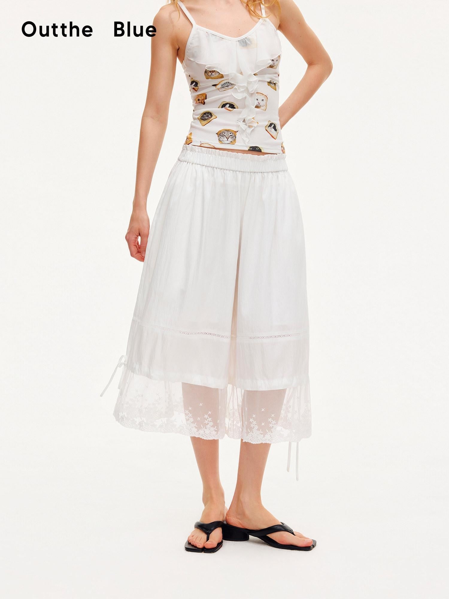 OuttheBlue Moonlight White Lace Splice Tie Elastic Waist Women&