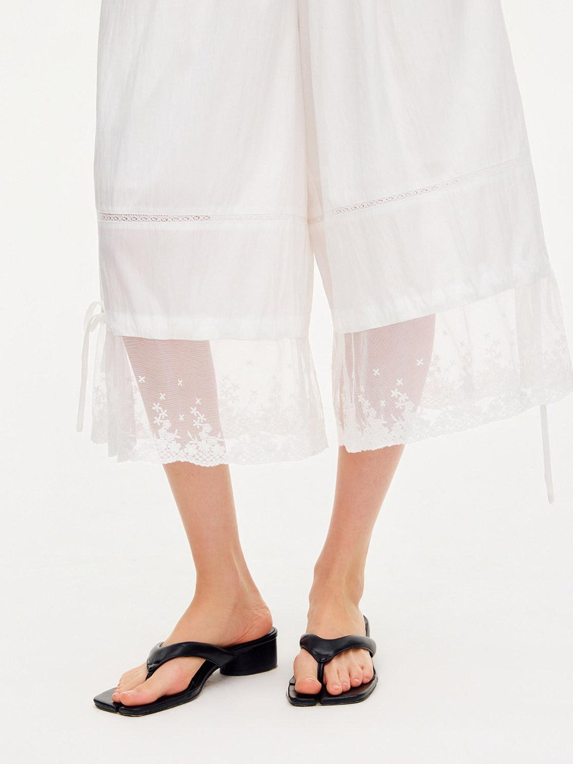 OuttheBlue Moonlight White Lace Splice Tie Elastic Waist Women&