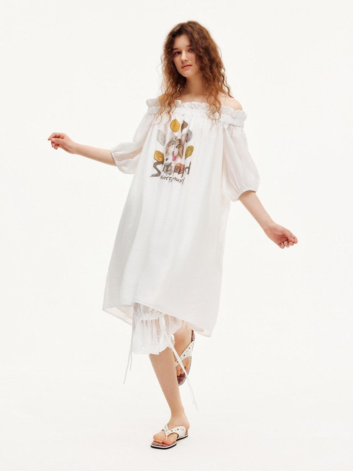 OuttheBlue Moonlight White Lace Splice Tie Elastic Waist Women&