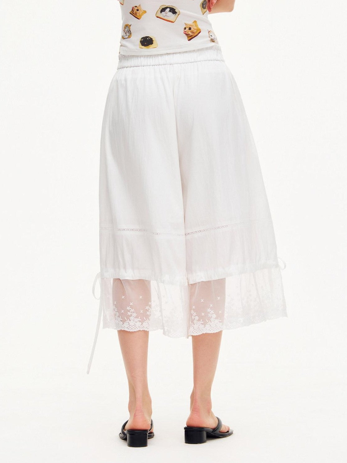 OuttheBlue Moonlight White Lace Splice Tie Elastic Waist Women&