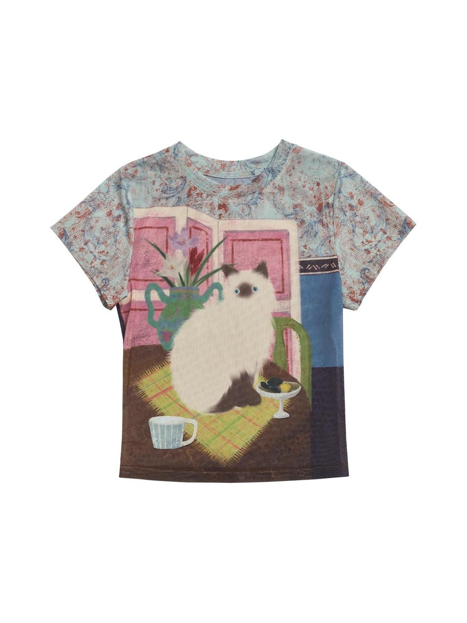 OuttheBlue Mural Cat Retro Print Women&