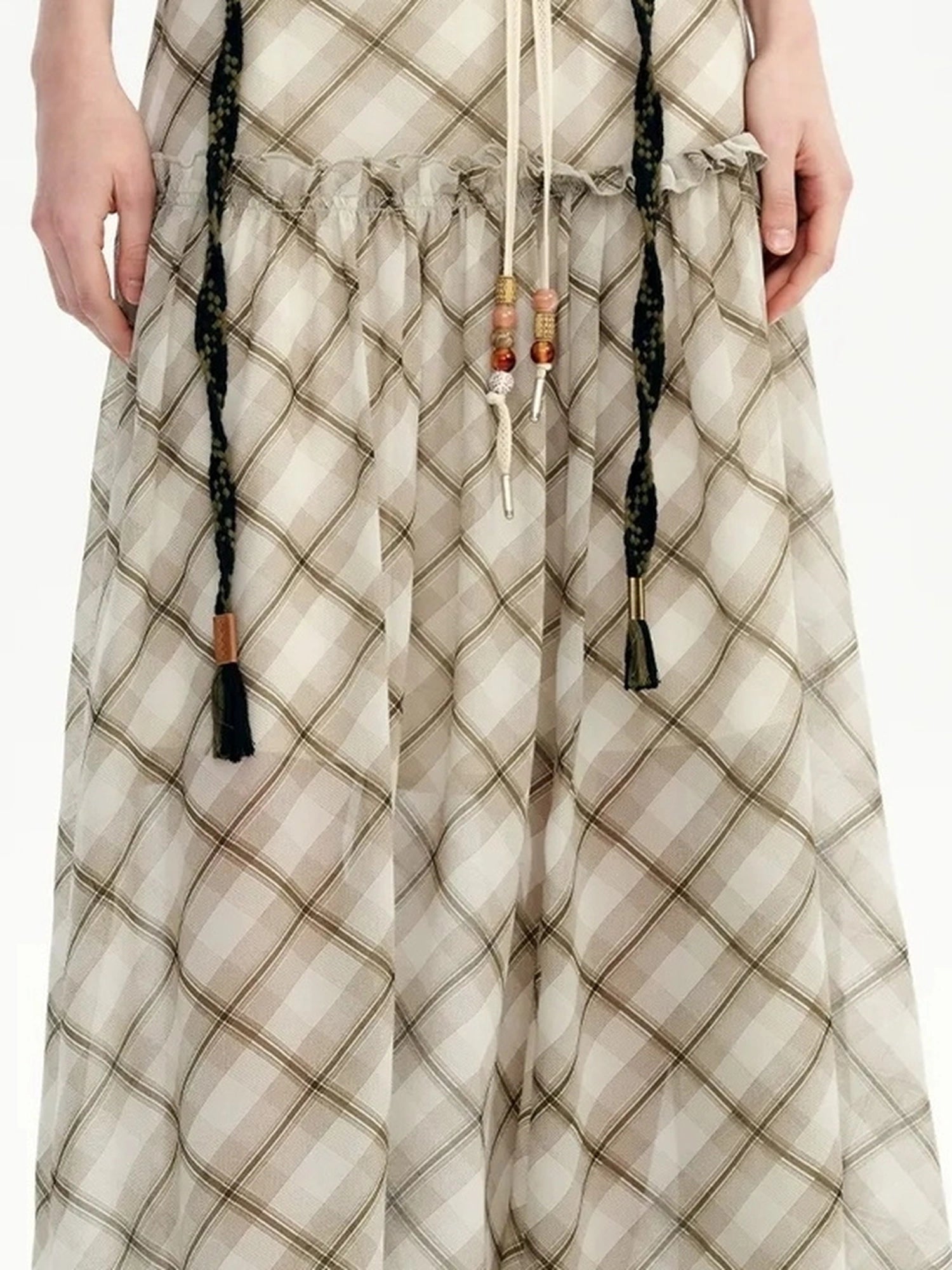 OuttheBlue Nomadic Checkered Beaded Midi Skirt