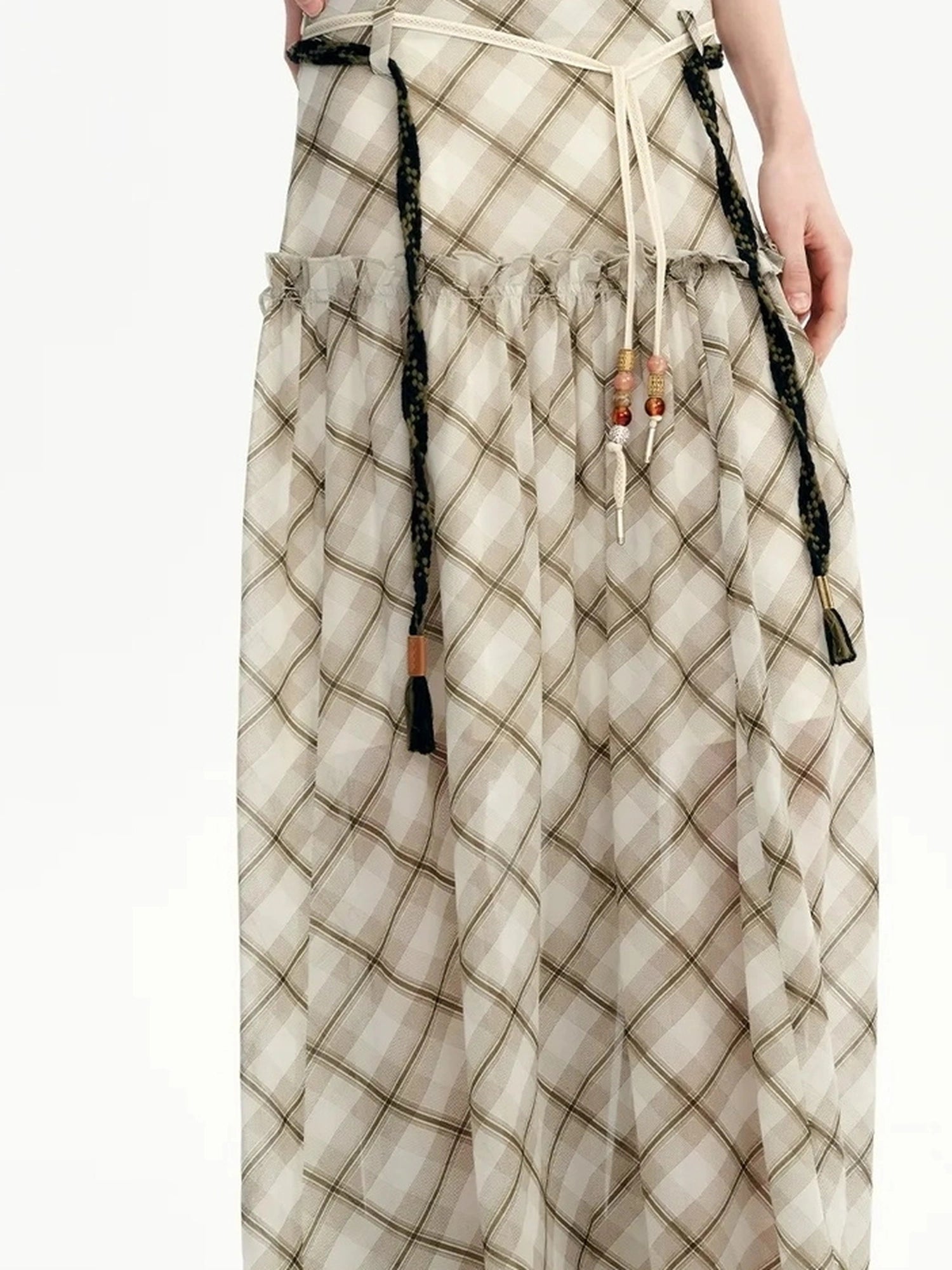 OuttheBlue Nomadic Checkered Beaded Midi Skirt