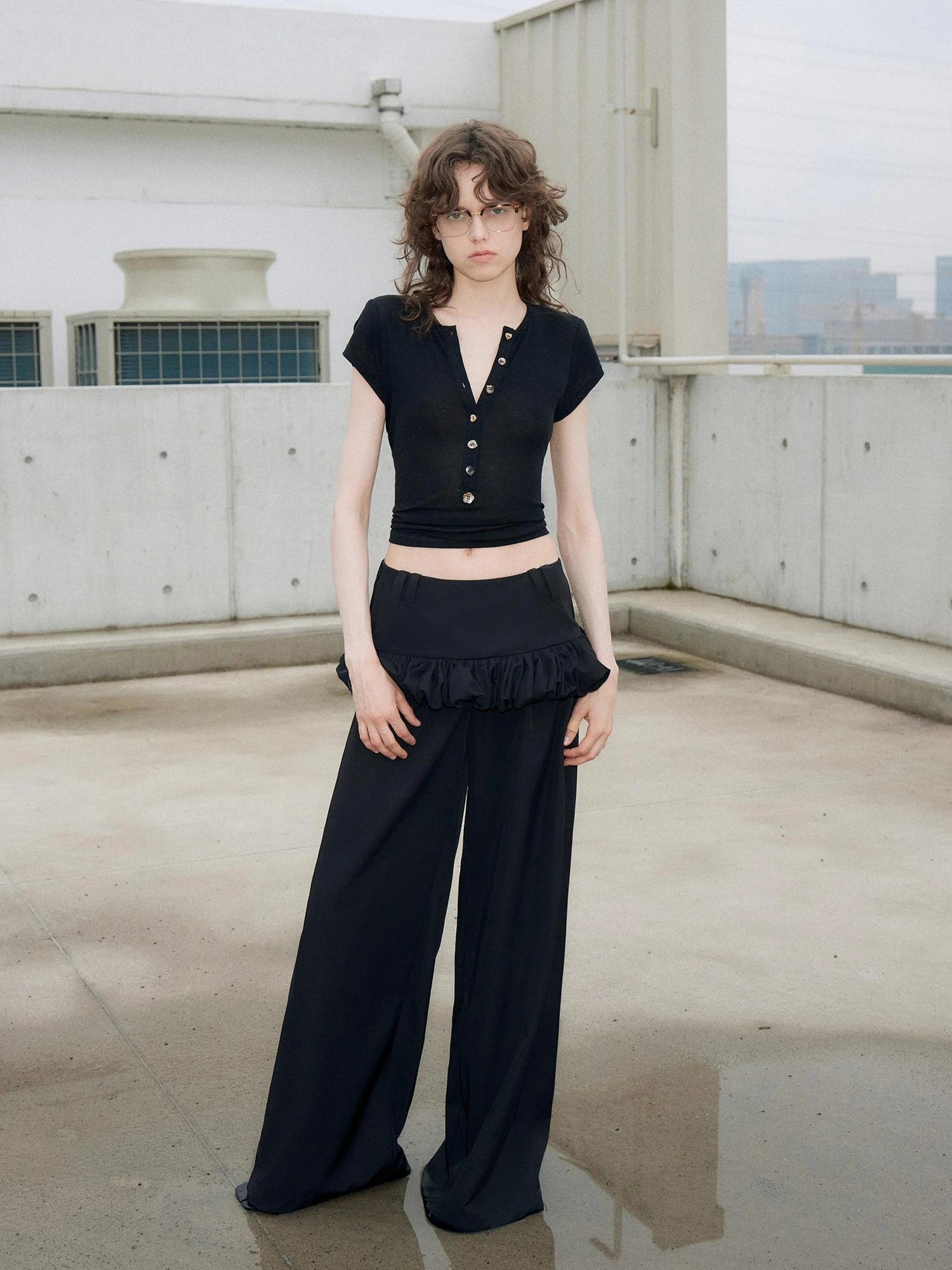 OuttheBlue Out The Blue Black Henley Top Soft Tencel