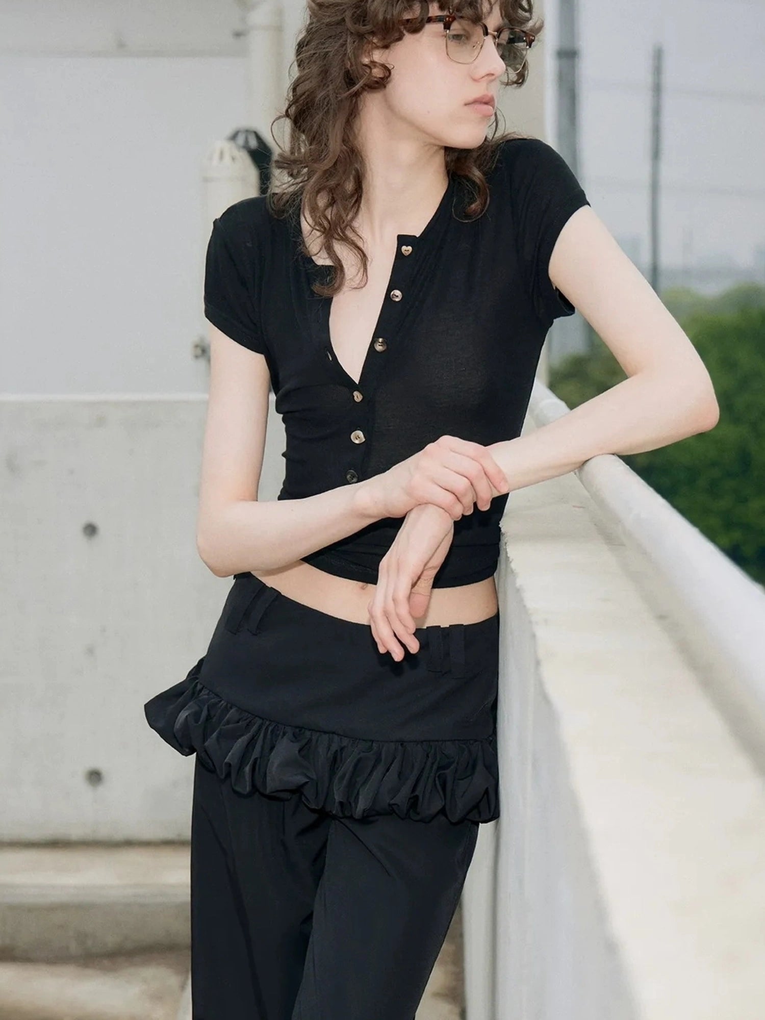 OuttheBlue Out The Blue Black Henley Top Soft Tencel
