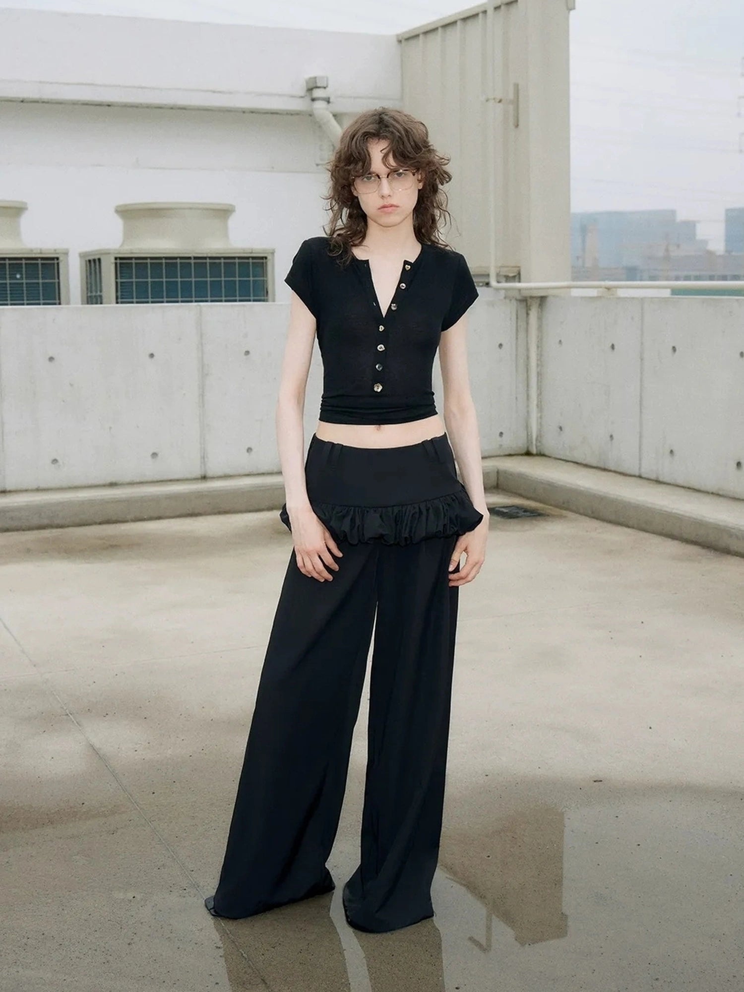 OuttheBlue Out The Blue Black Henley Top Soft Tencel