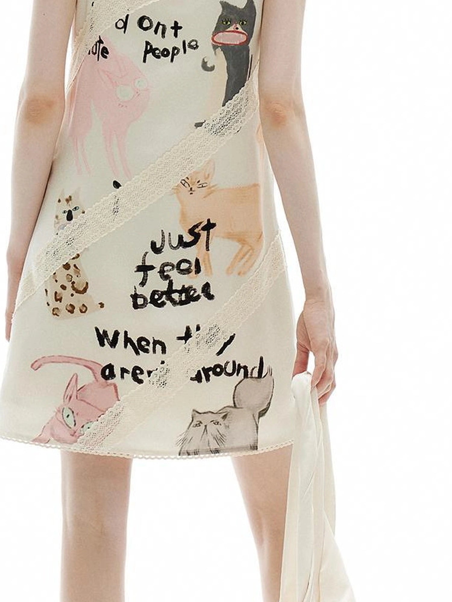 Out The Blue Impatient Cat Satin Lace Slip Dress