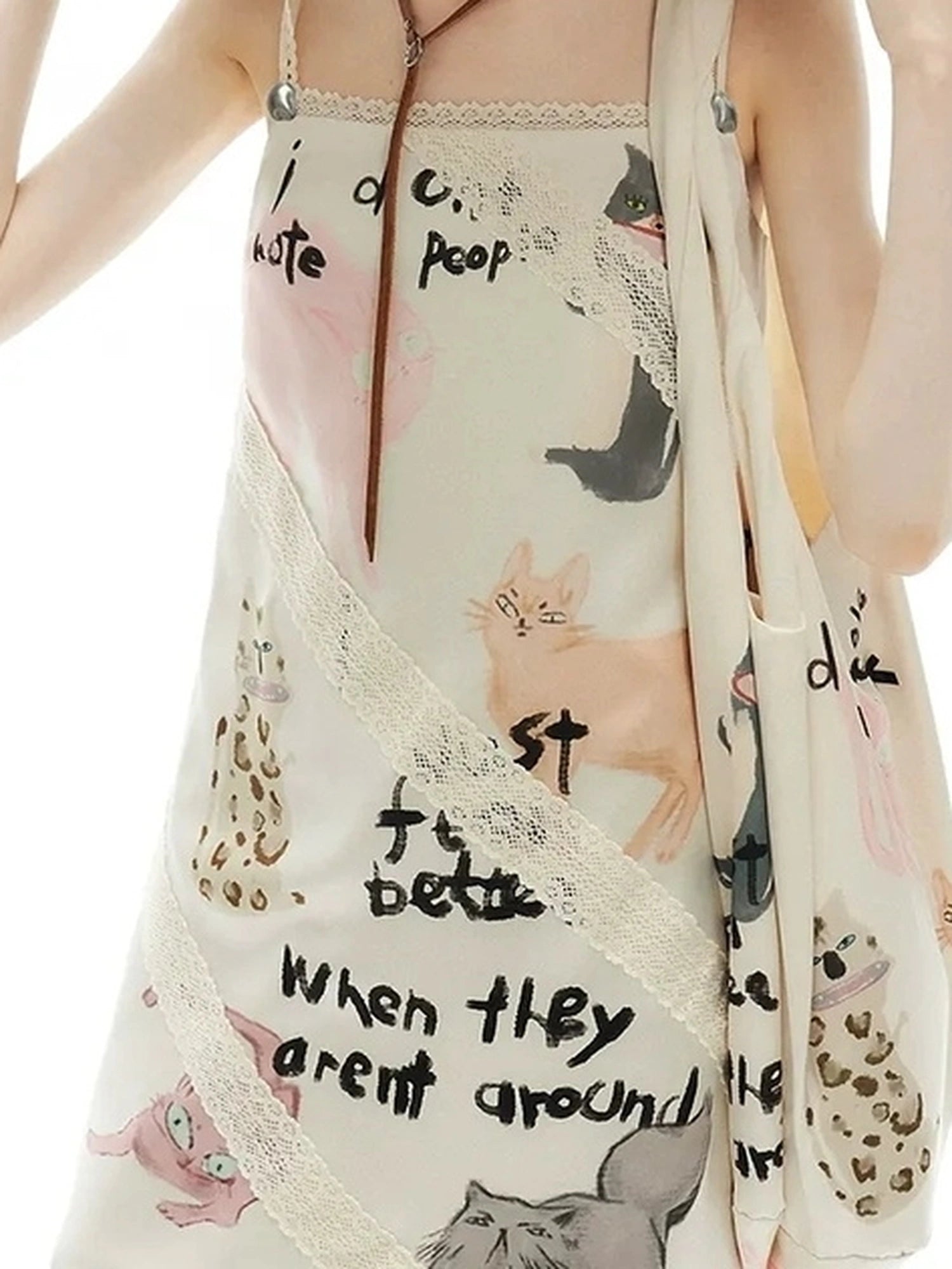 Out The Blue Impatient Cat Satin Lace Slip Dress