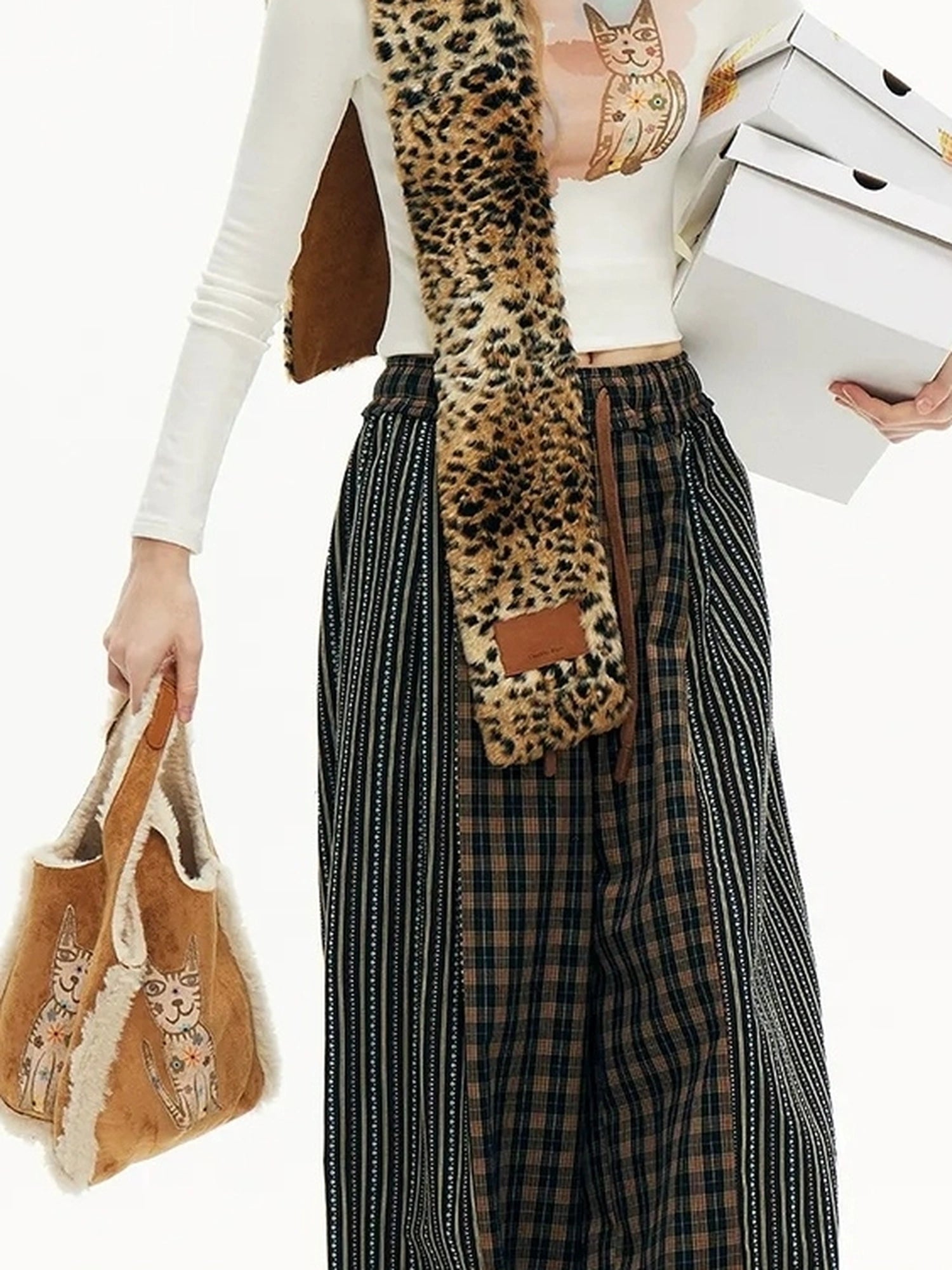 Out The Blue Lucky Cat Suede Shearling Crossbody Bag