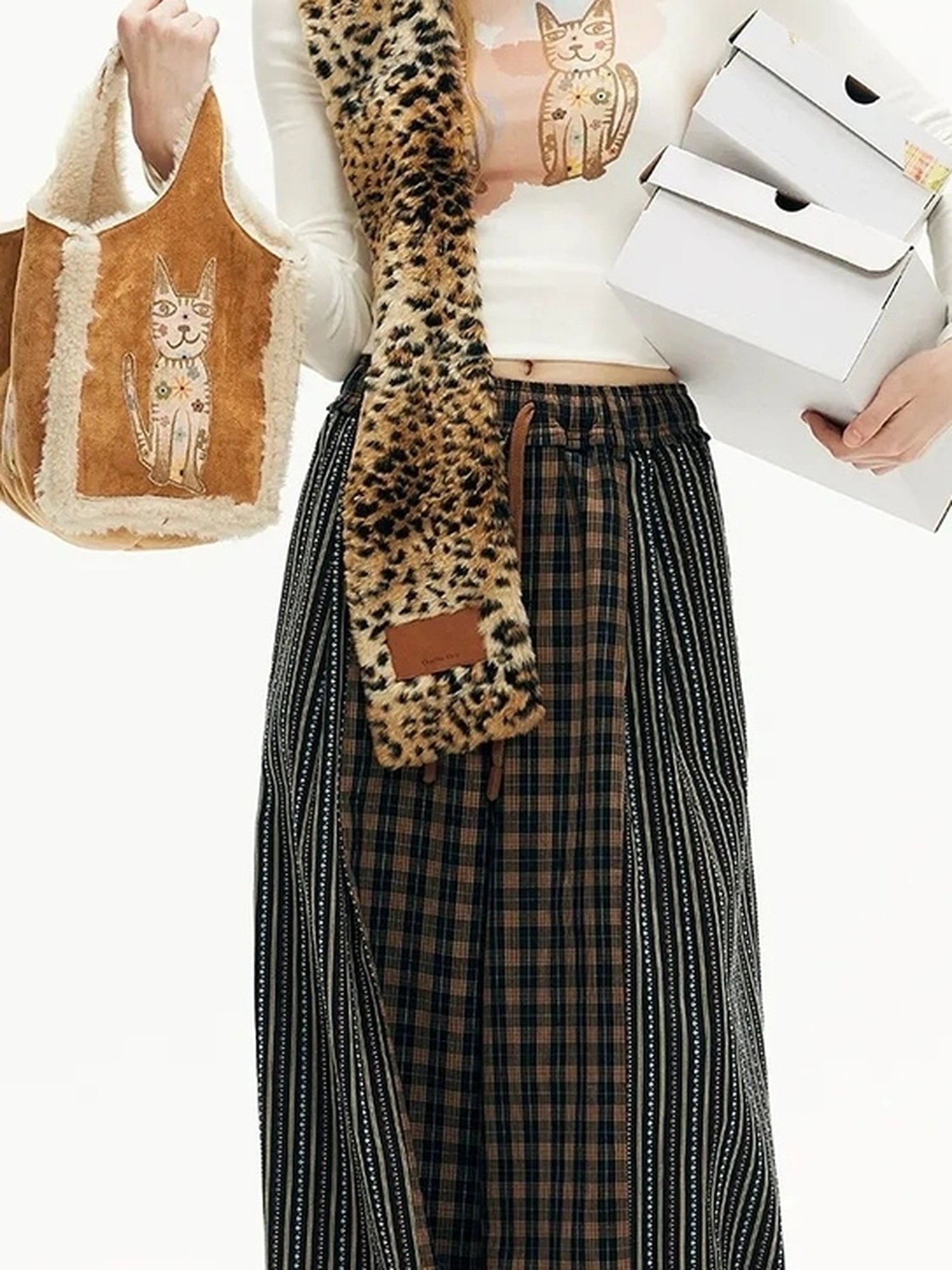 Out The Blue Lucky Cat Suede Shearling Crossbody Bag