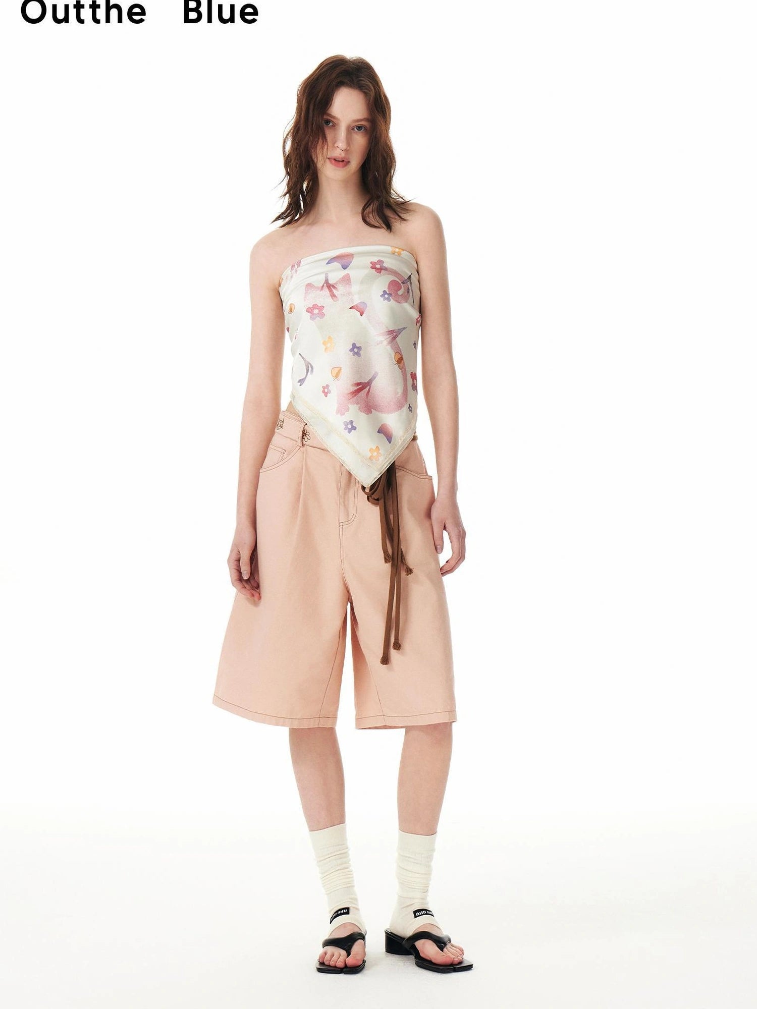 OuttheBlue Out The Blue Pink Cotton Belted Loose Fit Shorts