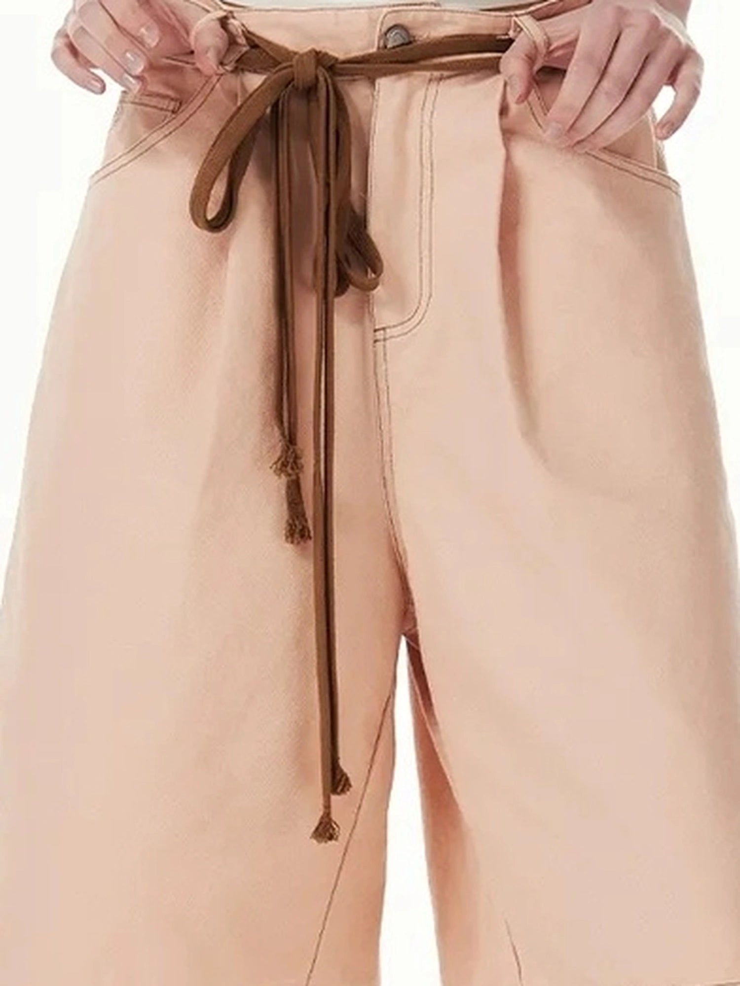 OuttheBlue Out The Blue Pink Cotton Belted Loose Fit Shorts