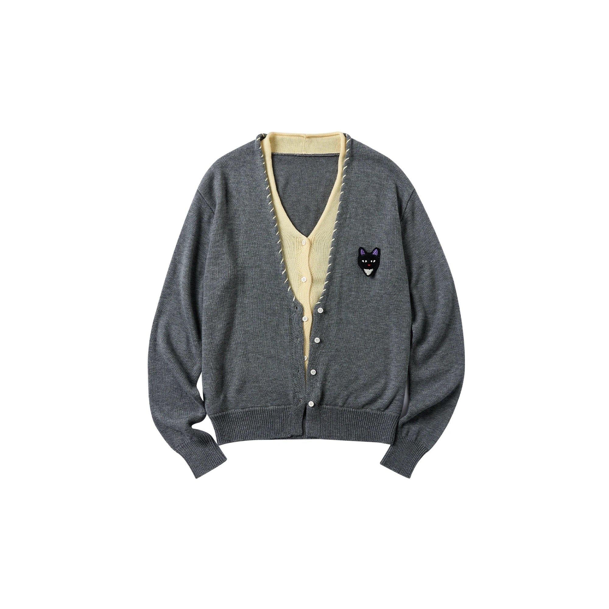 OuttheBlue_Out_The_Blue_V-neck_Patchwork_Stitch_Cat_Cardigan_MISSTT