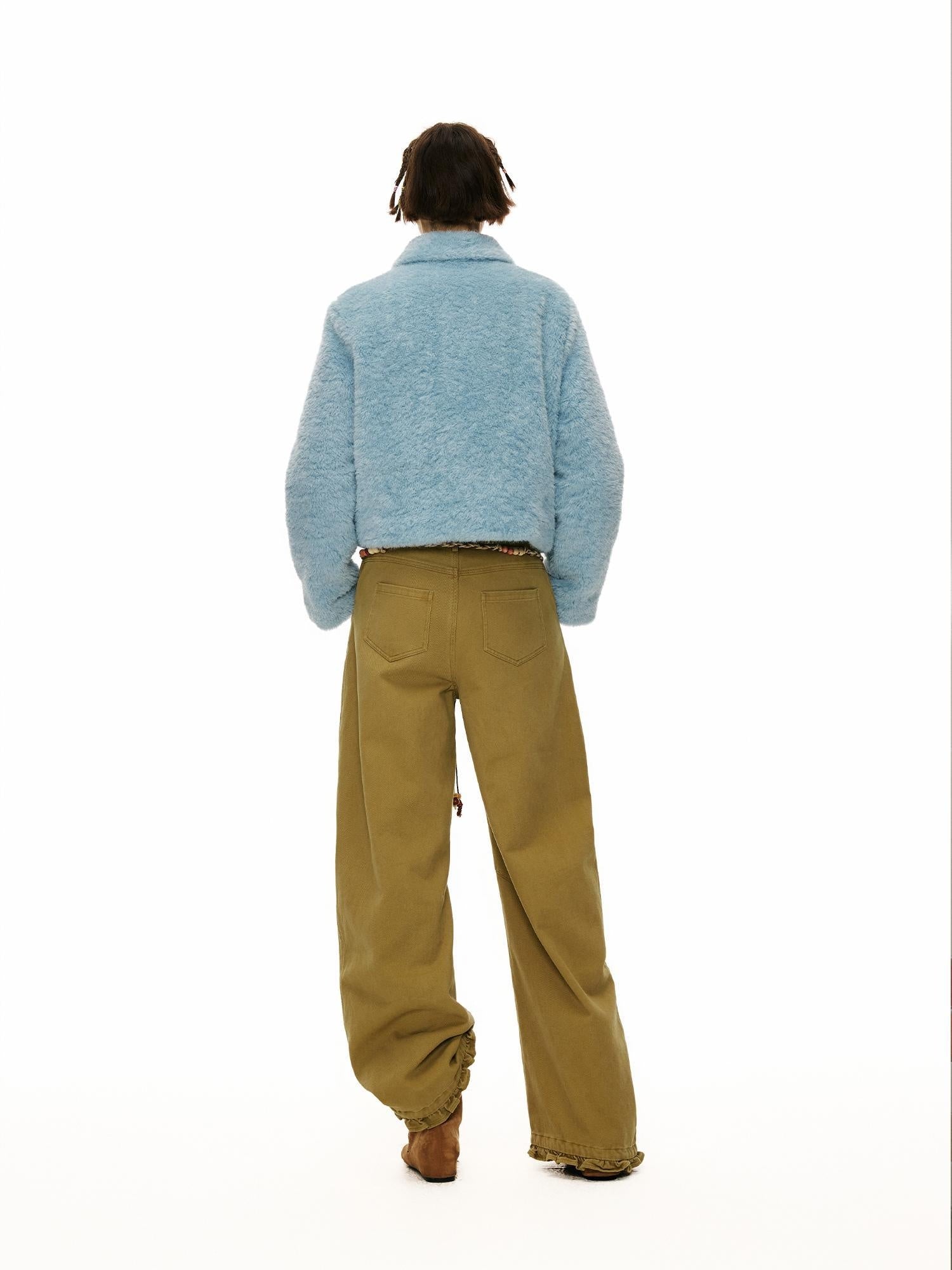 OuttheBlue Padded Casual Slim Notched Collar Embroidered Light Blue Polyester Women Jacket