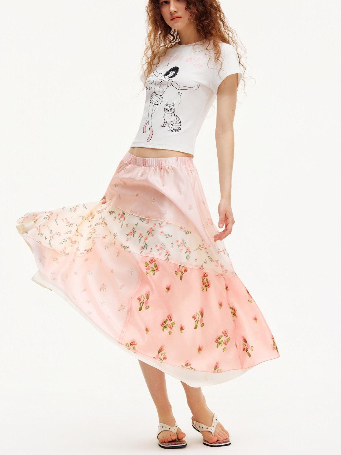 OuttheBlue Pink Patchwork Floral Print A Line Women&