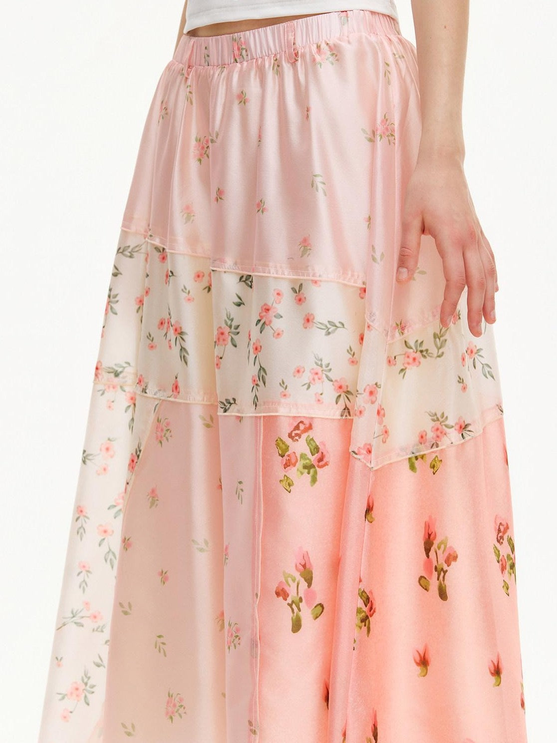 OuttheBlue Pink Patchwork Floral Print A Line Women&